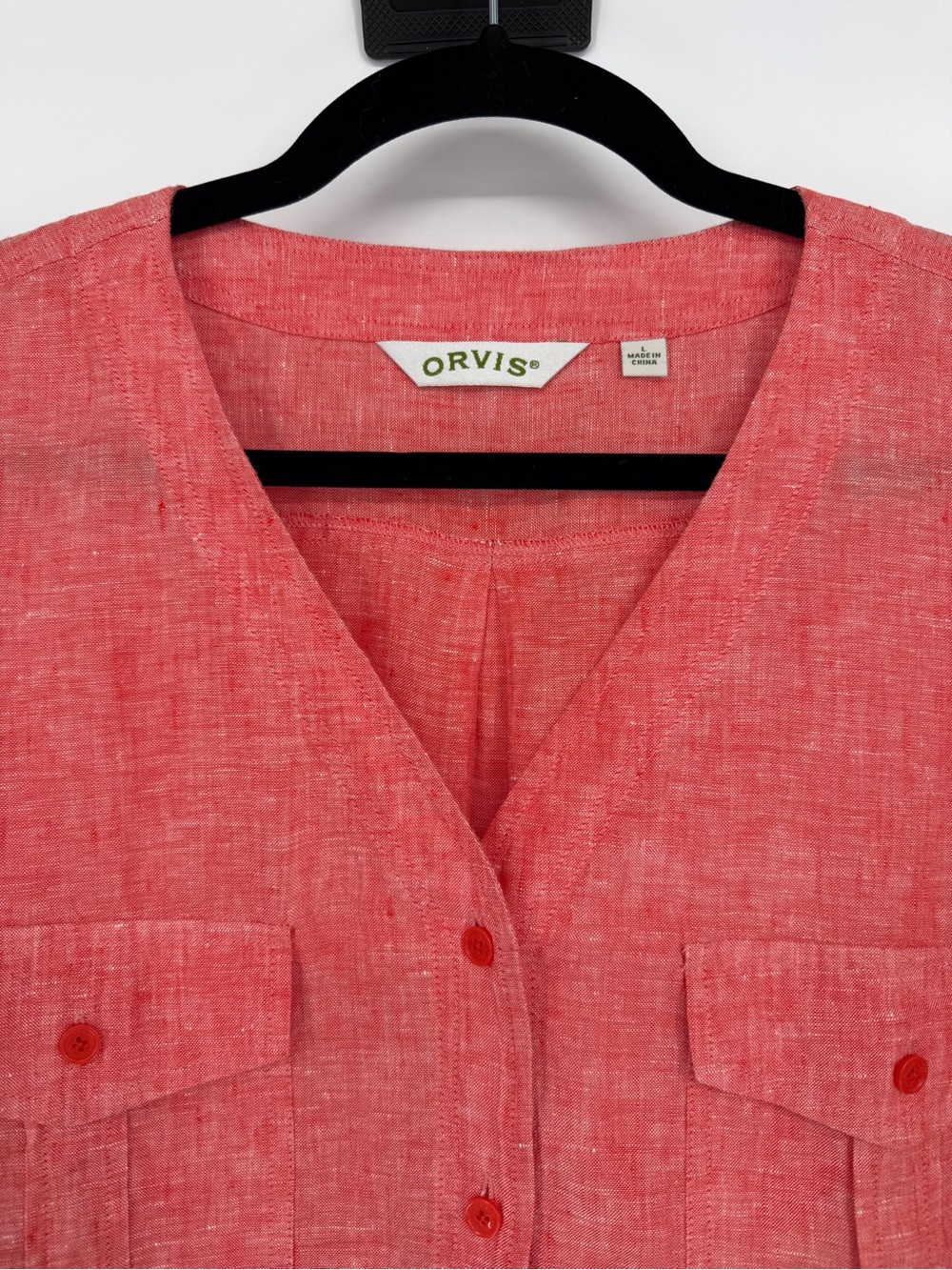 Orvis 100% Linen Utility Button Front Blouse Lightweight Coastal Coral Tunic - Picture 2 of 11